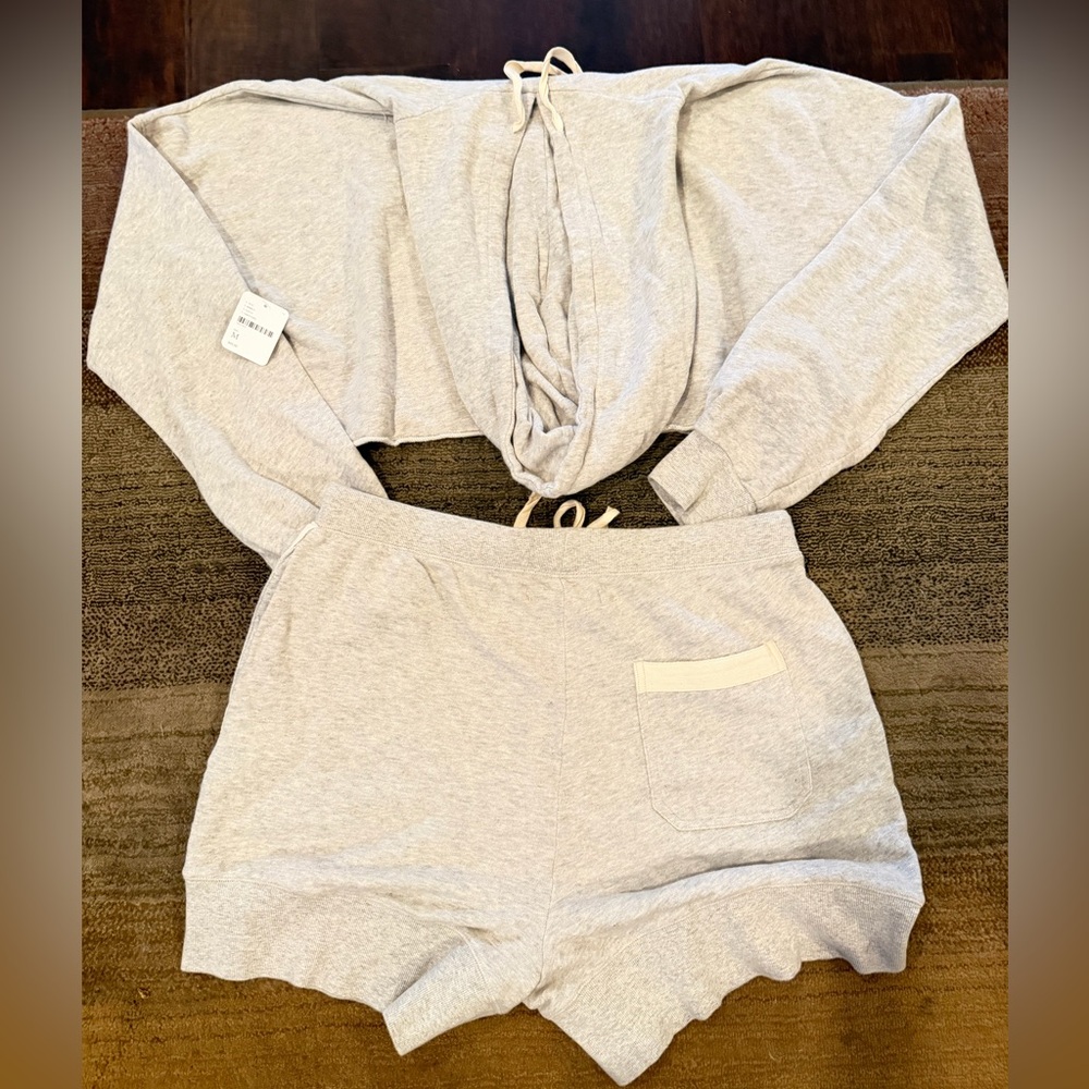 Free People Heather Gray Hoodie and Shorts Set